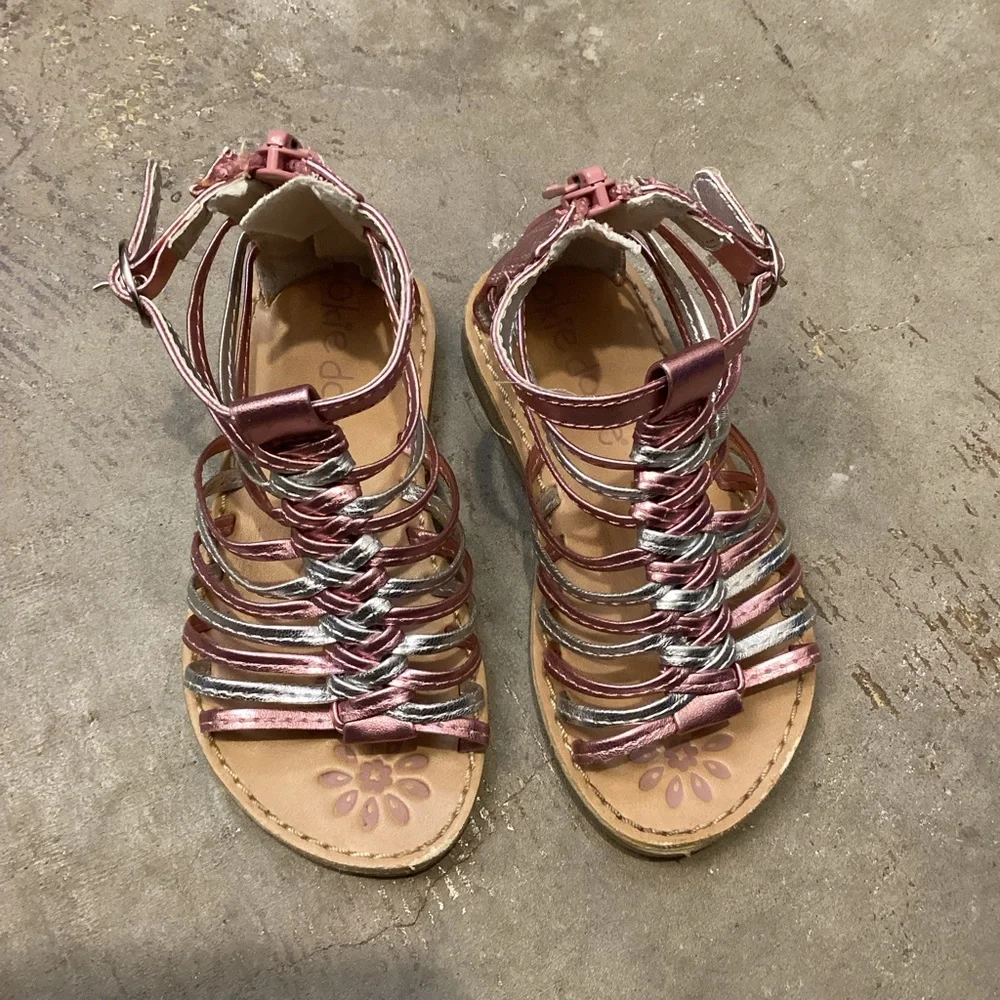 Okie Dokie Toddler Girls Rose & Silver Metallic Strappy Sandals, Size‎ 6